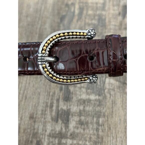 Talbots Women's Brown Gold Tone Genuine Leather Buckle Belt Size Small - Picture 1 of 5